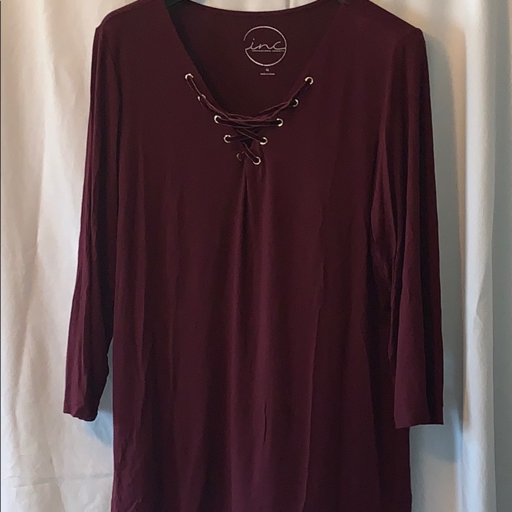 INC | xl | 3/4 sleeve tunic top | velour ties